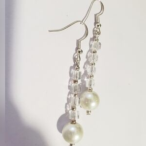 NWT 925 Sterling Silver Pearl Crystals DROP DANGLE EARRINGS  1.5" GIFT…